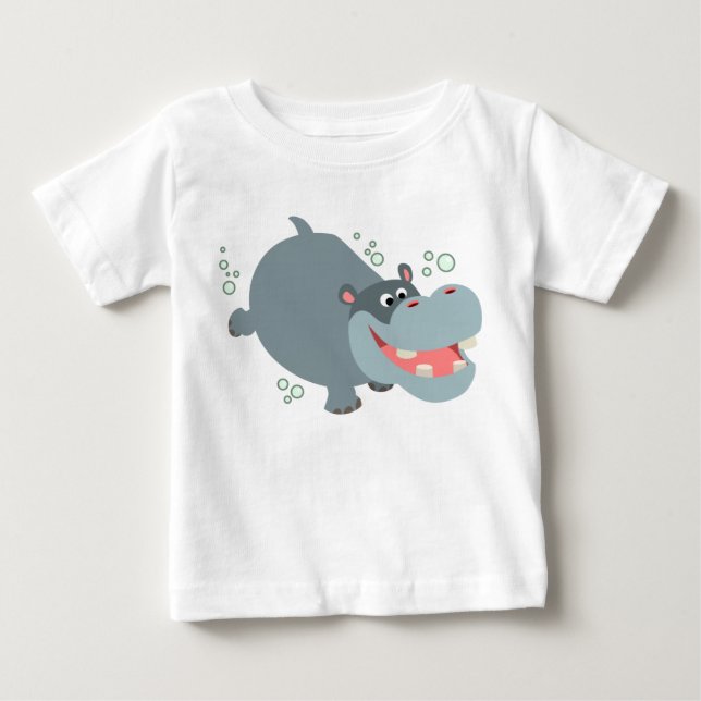 Cute Swimming Cartoon Hippo Baby T-Shirt (Front)