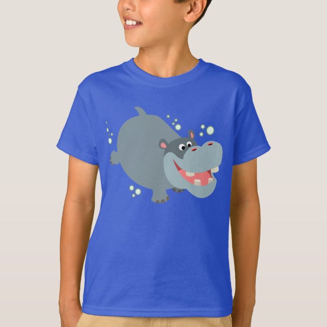 Cute Swimming Cartoon Hippo Children T-Shirt (Front)