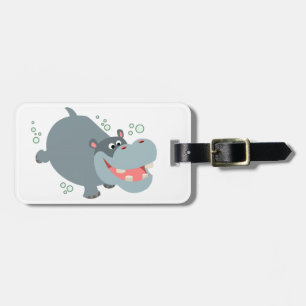 Cute Swimming Cartoon Hippo Luggage Tag