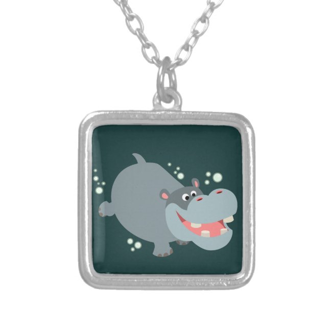 Cute Swimming Cartoon Hippo Necklace (Front)