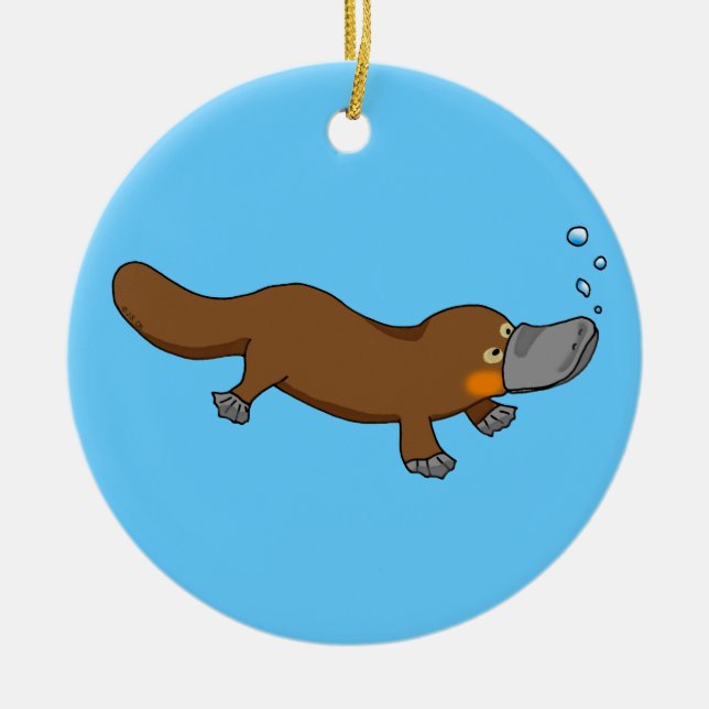 Cute swimming duck-billed platypus ceramic ornament (Front)