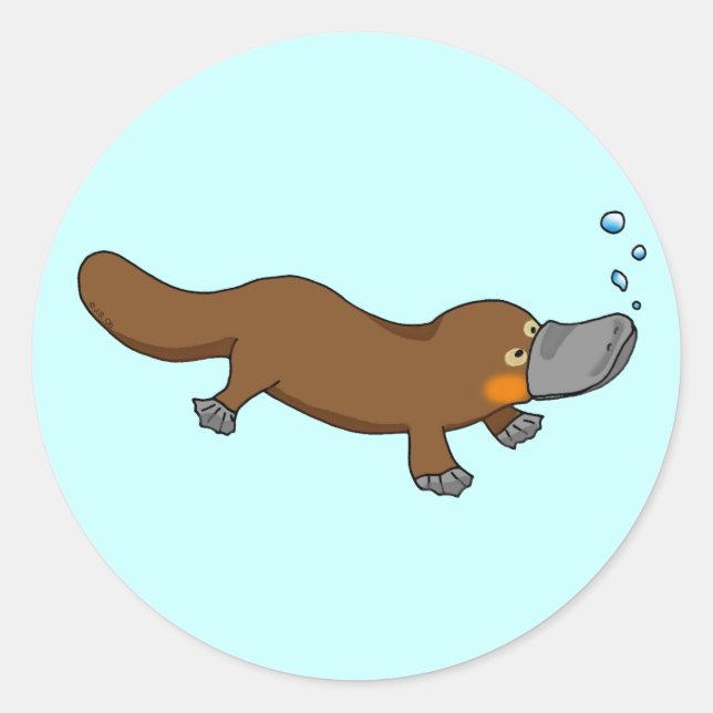 Cute swimming duck-billed platypus classic round sticker (Front)