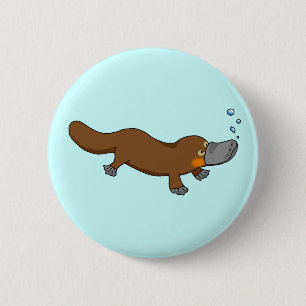 Cute swimming duck-billed platypus pinback button