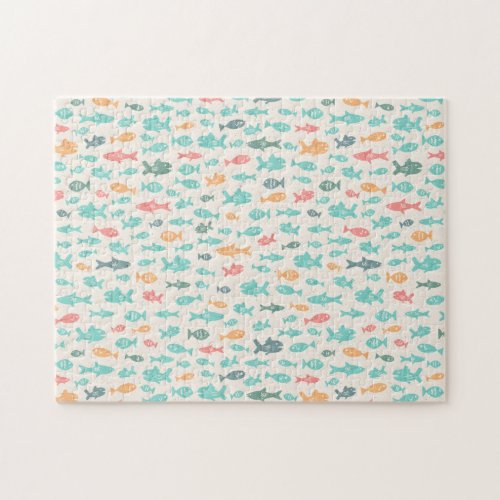 Cute Swimming Fish Nautical Sea Difficult Pattern Jigsaw Puzzle