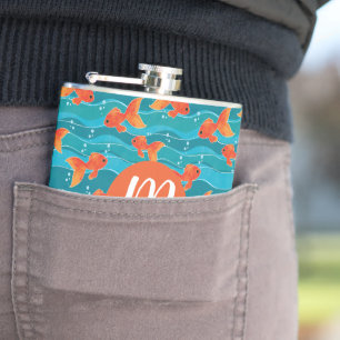 Cute Swimming Goldfish & Water Pattern Flask