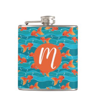 Cute Swimming Goldfish & Water Pattern