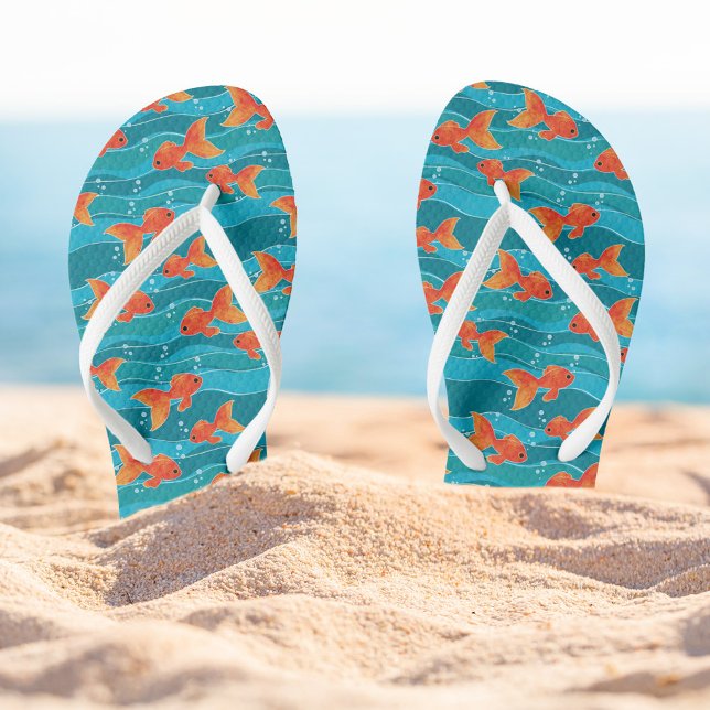 Cute Swimming Goldfish & Water Pattern Flip Flops (Creator Uploaded)