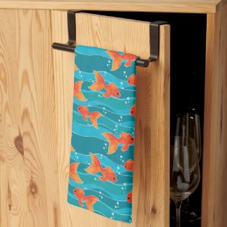 Cute Swimming Goldfish & Water Pattern