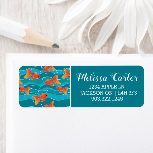 Cute Swimming Goldfish & Water Pattern Label (Insitu)