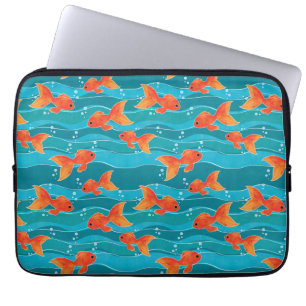 Cute Swimming Goldfish & Water Pattern Laptop Sleeve