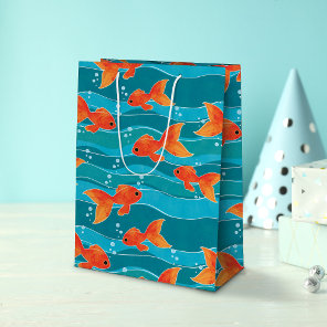 Cute Swimming Goldfish & Water Pattern Medium Gift Bag