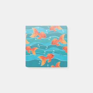 Cute Swimming Goldfish & Water Pattern