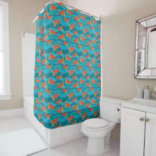 Cute Swimming Goldfish & Water Pattern Shower Curtain