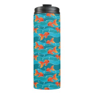 Cute Swimming Goldfish & Water Pattern