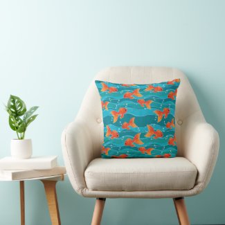 Cute Swimming Goldfish & Water Pattern