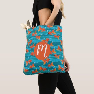Cute Swimming Goldfish & Water Pattern