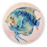 Cute swimming lovely seafish in blue Bathroom Ceramic Knob