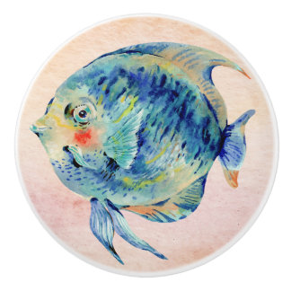 Cute swimming lovely seafish in blue Bathroom Ceramic Knob