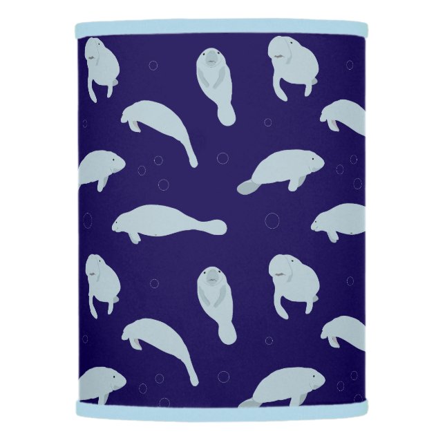 Cute Swimming Manatee Patterned Blue Lamp Shade (Front)