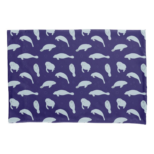 Cute Swimming Manatee Patterned Blue Pillow Case (Front)