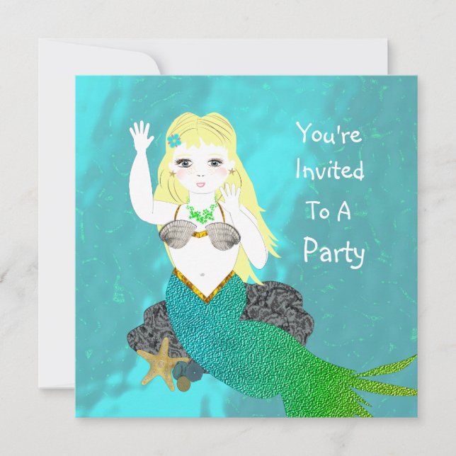 Cute Swimming Mermaid Party Invitation (Front)