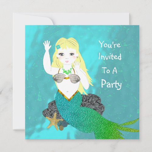 Cute Swimming Mermaid Party Invitation