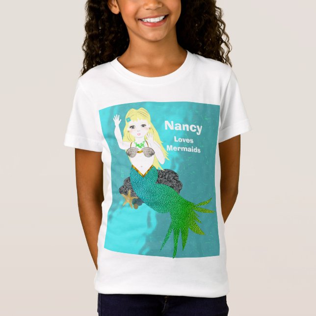 Cute Swimming Mermaid Personalized T-Shirt (Front)
