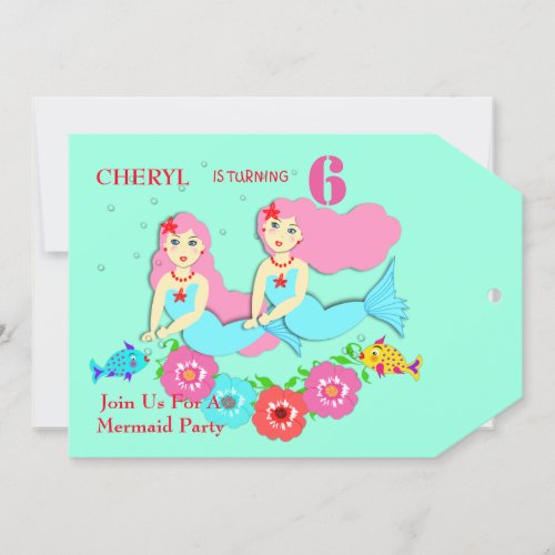 Cute Swimming Mermaid Themed Party Invitation