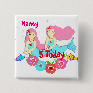 Cute Swimming Mermaid Themed Personalized Pinback Button