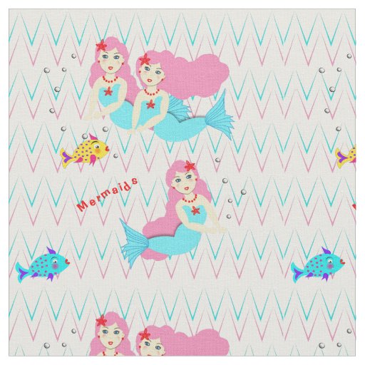 Cute Swimming Mermaids With Fishes Fabric