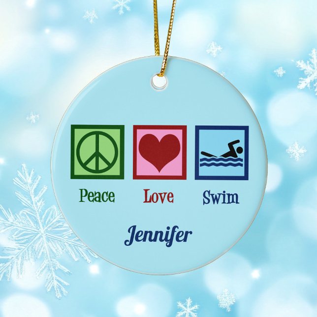 Cute Swimming - Peace Love Swim Ceramic Ornament (Creator Uploaded)