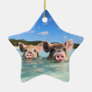 Cute Swimming Pig Exuma Bahamas Ceramic Ornament