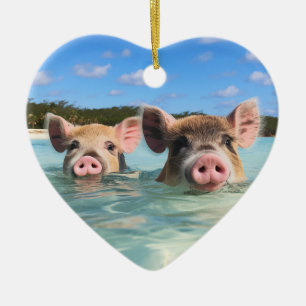 Cute Swimming Pig Exuma Bahamas Ceramic Ornament