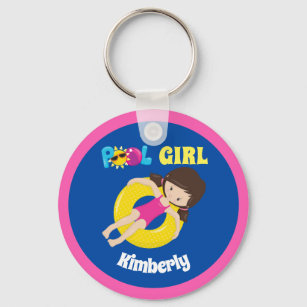 Cute Swimming Pool Girl Custom Pink Blue Swimmer Keychain