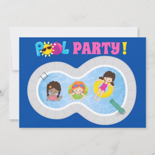 Cute Swimming Pool Girls Birthday Party Invitation