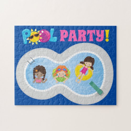 Cute Swimming Pool Party Girls Jigsaw Puzzle