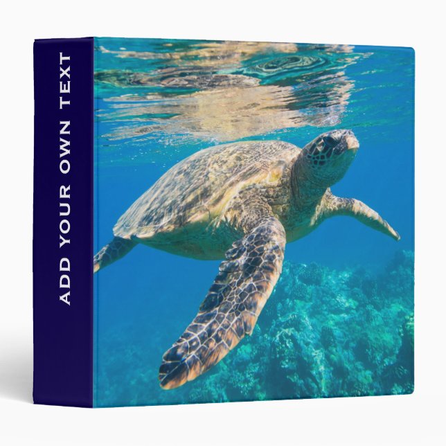 Cute Swimming Sea Turtle Photo Personalised 3 Ring Binder (Front/Spine)