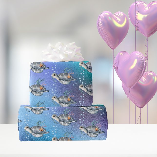 Cute Swimming Sea Turtles Pattern Wrapping Paper (Creator Uploaded)