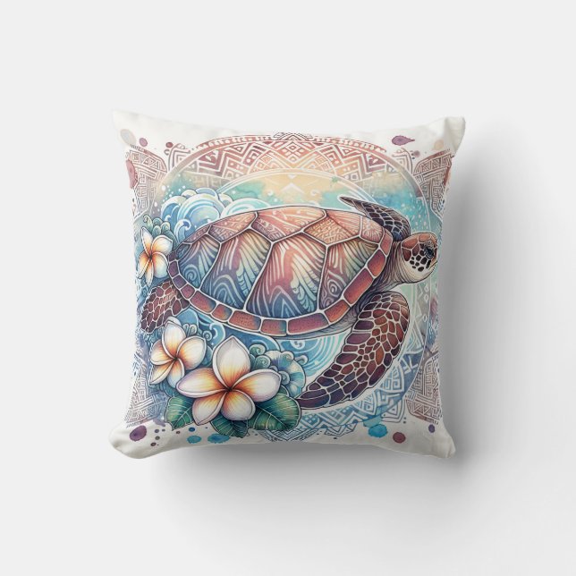 Cute Swimming Turtle Throw Pillow (Front)
