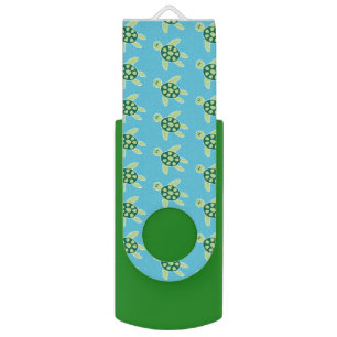 Cute Swimming Turtles Illustrated Pattern Flash Drive