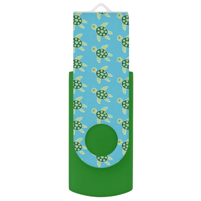 Cute Swimming Turtles Illustrated Pattern Flash Drive (Front Vertical)