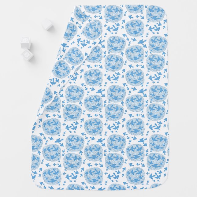 Cute Swirly Birds folk art baby blue Blanket (In Situ)