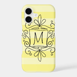 Cute swirly monogram iPhone case yellow stripe