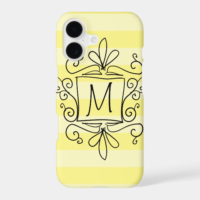 Cute swirly monogram iPhone case | yellow stripe (Back)