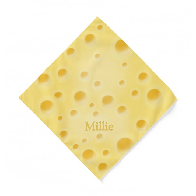 Cute Swiss Cheese Personalized Pet Name & ID Bandana (Front)
