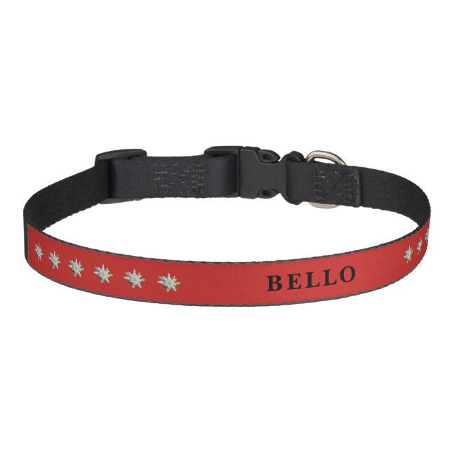 Cute Swiss Edelweiss flowers red custom Pet Collar (Front)