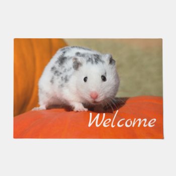 Cute Syrian Hamster White Black Spot Funny Welcome Doormat by Kathom_Photo at Zazzle