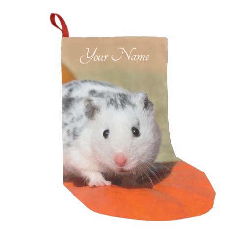 Cute Syrian Hamster White Black Spots Funny _ Name Small Christmas Stocking
