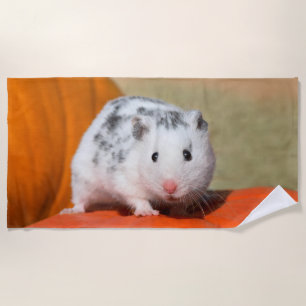 Cute Syrian Hamster White Black Spotted Funny Pet Beach Towel