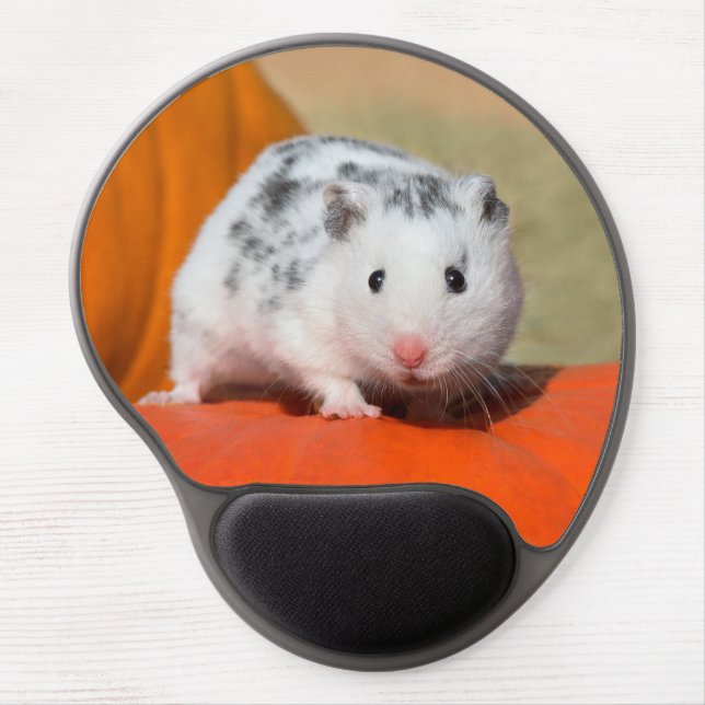 Cute Syrian Hamster White Black Spotted Funny Pet Gel Mouse Pad (Front)